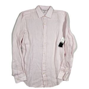 The Mens Store‎ Linen Shirt Mens Small Orchid Ice Solid Pink Yarn-Dyed